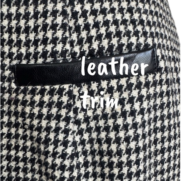 Vintage NEW FRONTIER houndstooth pencil mini skirt wool w/leather trim women’s 4 - Picture 7 of 12